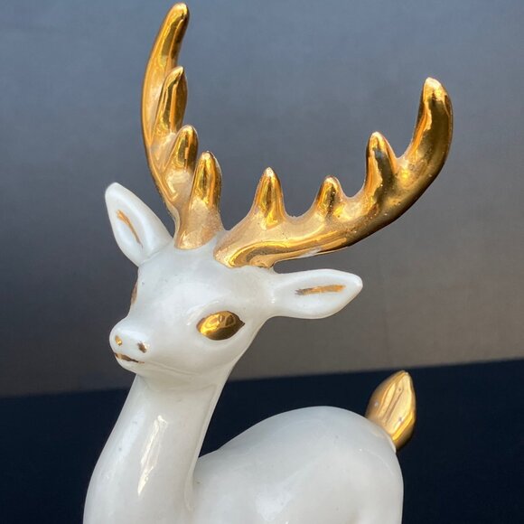 White Porcelain Reindeer With Gold Horns - Set of 3** - Picture 10 of 16